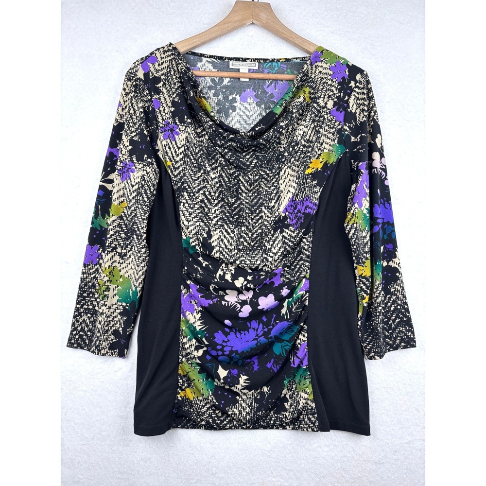 Dana‎ Buchman Knit Top Womens L Cowl Neck Floral